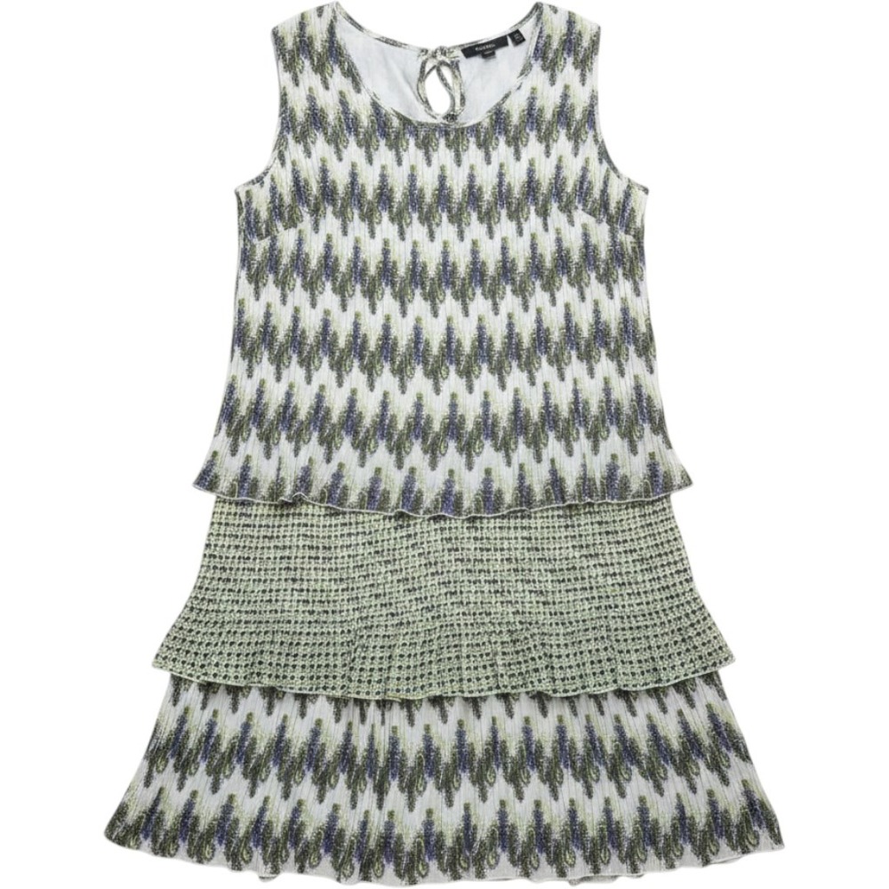Essentials by Milano Tiered Dress 14 Green Paisley Plisse Ruffle Boho‎